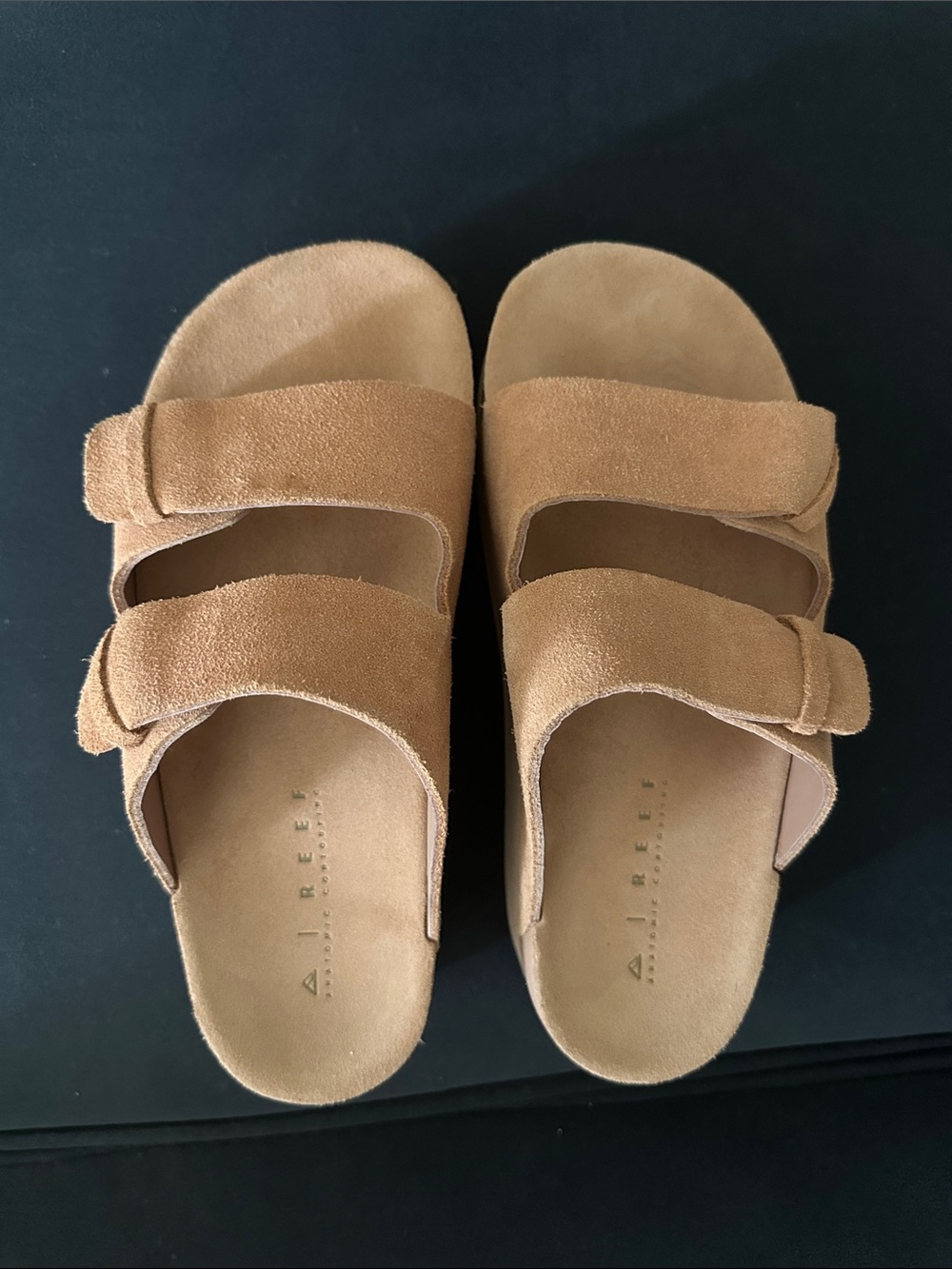 Reef Pink Suede Double-Strap Slide Sandals